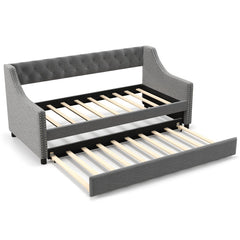 Twin Size Daybed with Trundle Sofa Bed with Curved Armrests and Backrest