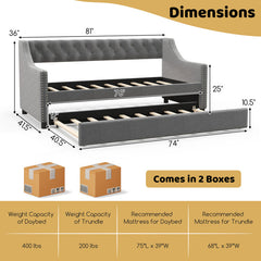 Twin Size Daybed with Trundle Sofa Bed with Curved Armrests and Backrest