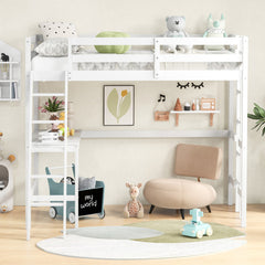 Twin Size Loft Bed Frame with Desk Angled and Built-in Ladder