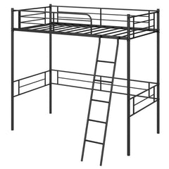 Twin Size Loft Bed Metal Bed Frame with Ladder and Guardrails