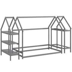 Twin Size Montessori Floor House Bed with Detachable Storage Shelves