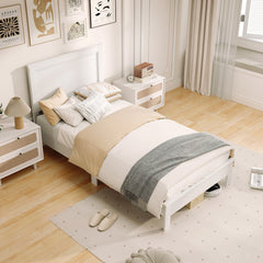 Twin Size Wooden Bed Frame with Headboard and Slat Support
