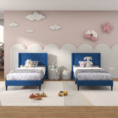 Twin Size Upholstered Platform Bed with Button Tufted Wingback Headboard