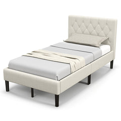 Twin Size Upholstered Platform Bed with Button Tufted Headboard