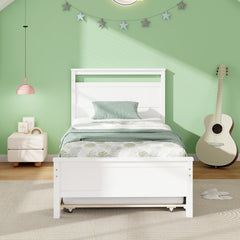 Twin Size Wooden Bed Frame with Trundle for Teens and Adults