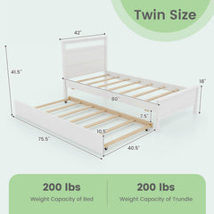 Twin Size Wooden Bed Frame with Trundle for Teens and Adults
