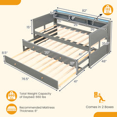 Twin XL Captain Bed with 2 Twin Trundle Beds and 3 Storage Cubbies