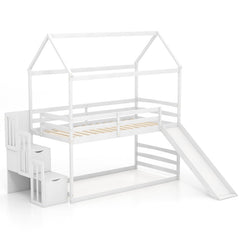 Twin over Twin Bunk Bed with Slide and 2-Step Storage Staircase