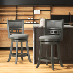 Set of 2 Bar Height Bar Chair with Wooden Frame Swivel Seat and Footrest for Pub Bar Restaurant