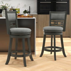 Set of 2 Bar Height Bar Chair with Wooden Frame Swivel Seat and Footrest for Pub Bar Restaurant