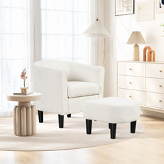 Upholstered Teddy Velvet Club Barrel Chair with Ottoman with Footrest