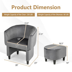Upholstered Velvet Barrel Chair with Ottoman