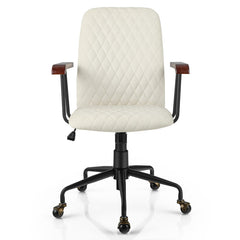 Velvet Home Office Chair with Wooden Armrest
