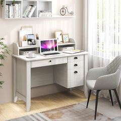 Vintage Computer Desk with Storage Shelves and 4 Drawers