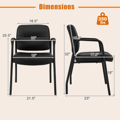 Waiting Room Guest Chair Set of 2 Upholstered Reception Chairs with Mixed PU Leather and Integrated Armrests