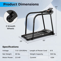 2.5 HP Walking Treadmill with Long Handrails for Seniors