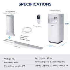 10000 BTU(Ashrae) Portable Air Cooler with Fan and Dehumidifier Mode