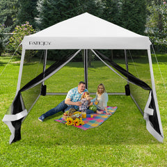 10 x 10 Feet Pop Up Canopy with Mesh Sidewalls and Roller Bag
