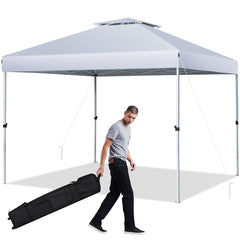 2-Tier 10 x 10 Feet Pop-up Canopy Tent with Wheeled Carry Bag