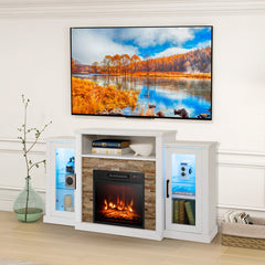 Electric Fireplace TV Stand with 16-Color Led Lights for TVs up to 65 Inch
