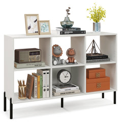 6-Cube Storage Bookcase 3-Tier Wooden Open Bookshelf with 5 Metal Legs