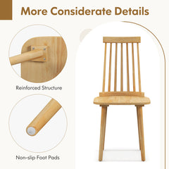 Windsor Dining Chairs Set of 2 with High Spindle Back and Natural Rubber Wood Legs for Dining Room Living Room