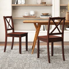 Wood Dining Chair Set of 2 with Rubber Wood Legs and Curved Backrest