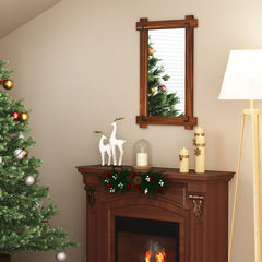 Wood Framed Mirror with Acacia Wood Frame and Vintage Rivet Design Brown