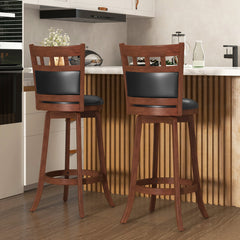 Wood Swivel Bar Stools Set of 2 with Faux Leather Upholstered Seat and Back