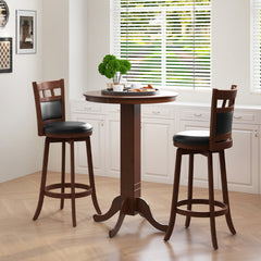 Wood Swivel Bar Stools Set of 2 with Faux Leather Upholstered Seat and Back