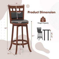 Wood Swivel Bar Stools Set of 2 with Faux Leather Upholstered Seat and Back