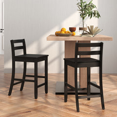 Wooden Bar Stools Set of 2 with Ergonomic Backrest and Footrest