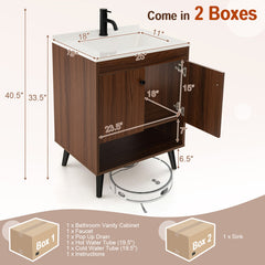 25 Inch Wooden Bathroom Storage Cabinet with Sink