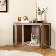Corner Dog Kennel with Mesh Door and Cushion