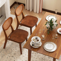 Wooden Dining Chair Set of 2 with Breathable Mesh Cane Backrest