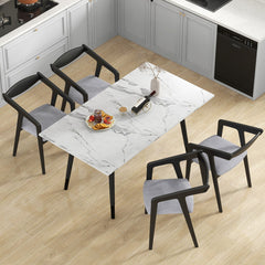 Wooden Dining Chair Set of 2 with Rubber Wood Frame, Armrests and Padded Cushion