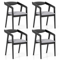 Wooden Dining Chair Set of 2 with Rubber Wood Frame, Armrests and Padded Cushion