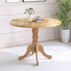 Wooden Dining Table with Round Tabletop and Trestle Legs