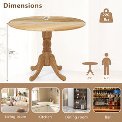 Wooden Dining Table with Round Tabletop and Trestle Legs