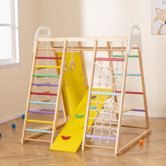 8-in-1 Wooden Jungle Gym Playset with Slide and Monkey Bars