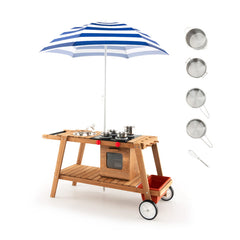 Wooden Play Cart for Toddlers Over 3 Years Old with Sun Proof Umbrella