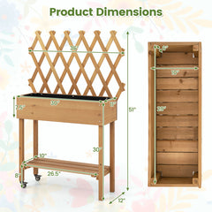 Rolling Wooden Raised Garden Bed with Trellis
