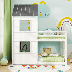 Wooden Twin Over Twin Bunk Bed with Full-length Safety Guardrail and Ladder