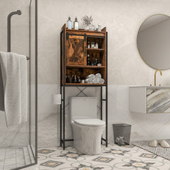 4-Tier Multifunctional Toilet Storage Cabinet with Adjustable Shelf and Sliding Barn Door