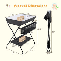 Portable Adjustable Height Newborn Nursery Organizer with Wheel In Black