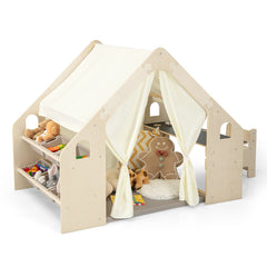 6-in-1 Kids Play Tent Playhouse with Blackboard 6 Storage Bins and Floor Cushion