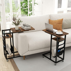 C-shaped End Table with Charging Station and Retractable Tabletop