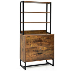 Letter Size Lateral File Cabinet with Lock and Bookshelf