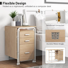 Home Office Folding Computer Laptop Desk Wheeled with 3 Drawers