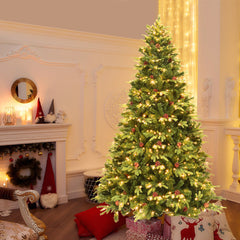 7/7.5/8 Feet Artificial Christmas Tree with LED Lights and Pine Cones